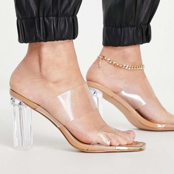 Simmi London Clear nude block PVC heels - Picture 2 of 6